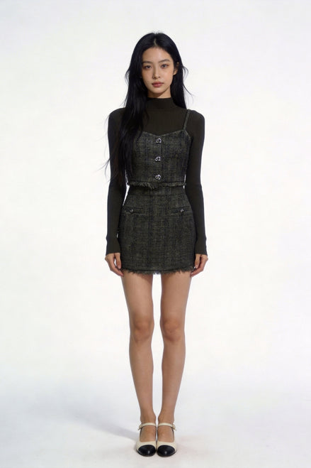 Xylia Fringed Tweed Mini Skirt
