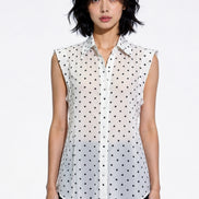 Yara Polka-Dot Tie-Neck Sleeveless Shirt