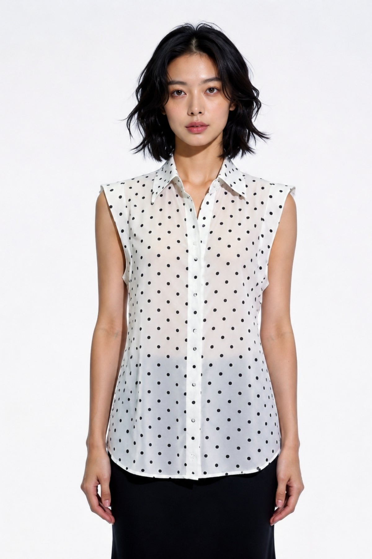 Yara Polka-Dot Tie-Neck Sleeveless Shirt