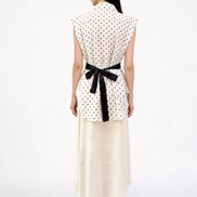 Yara Polka-Dot Tie-Neck Sleeveless Shirt