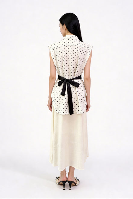 Yara Polka-Dot Tie-Neck Sleeveless Shirt