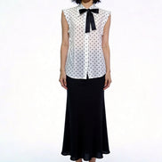 Yara Polka-Dot Tie-Neck Sleeveless Shirt