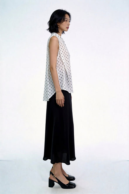 Yara Polka-Dot Tie-Neck Sleeveless Shirt