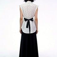 Yara Polka-Dot Tie-Neck Sleeveless Shirt