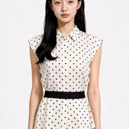 Yara Polka-Dot Tie-Neck Sleeveless Shirt