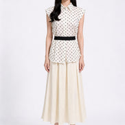Yara Polka-Dot Tie-Neck Sleeveless Shirt