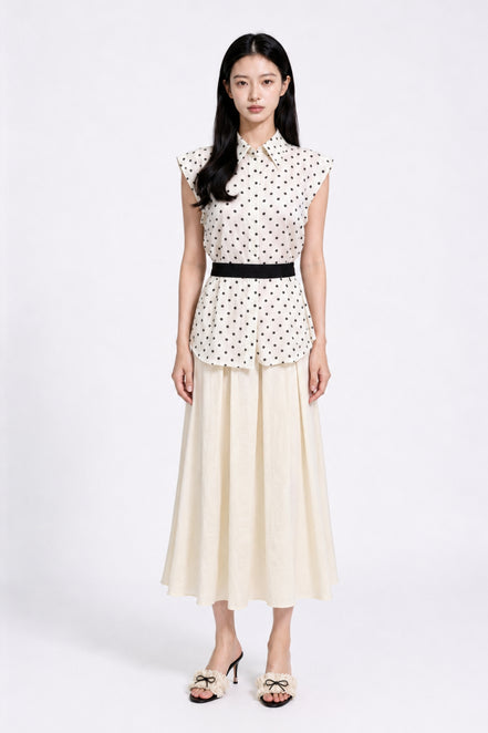 Yara Polka-Dot Tie-Neck Sleeveless Shirt