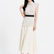 Yara Polka-Dot Tie-Neck Sleeveless Shirt