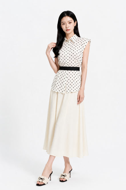 Yara Polka-Dot Tie-Neck Sleeveless Shirt