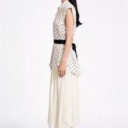 Yara Polka-Dot Tie-Neck Sleeveless Shirt