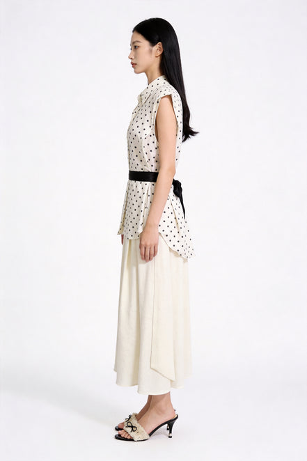 Yara Polka-Dot Tie-Neck Sleeveless Shirt