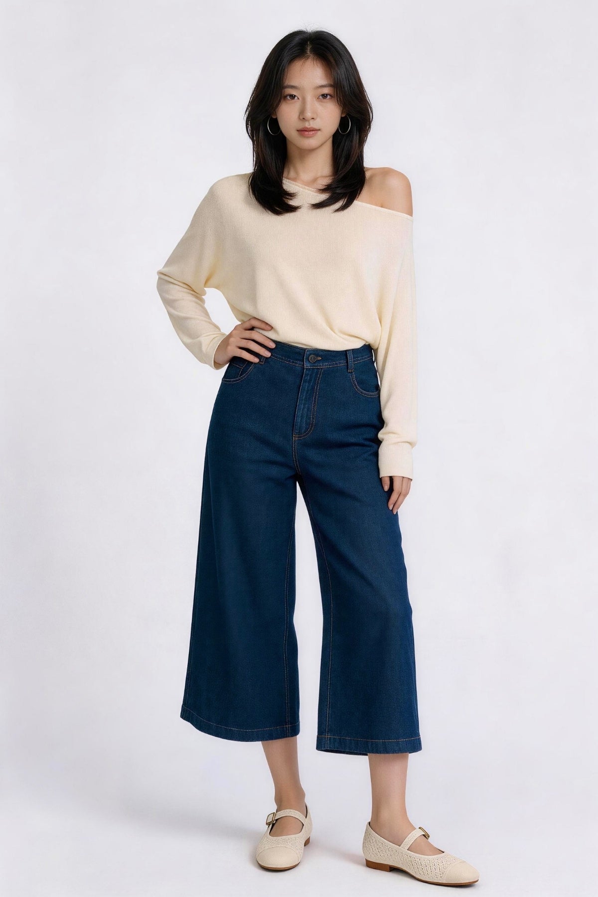 Zuelle High-Waisted Wide-Leg Denim Trousers