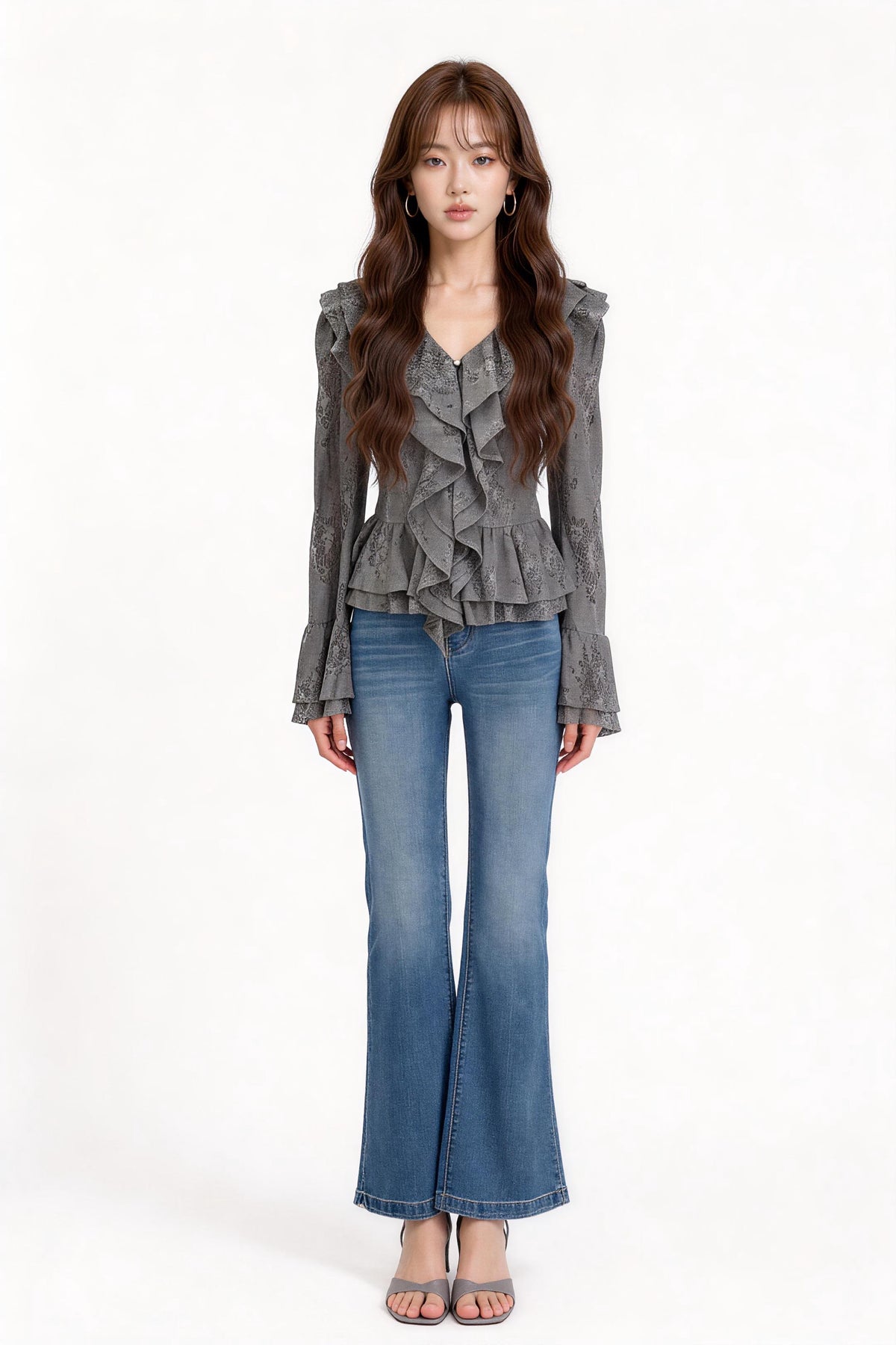 Amarantha Cascading-Ruffle Lace Blouse