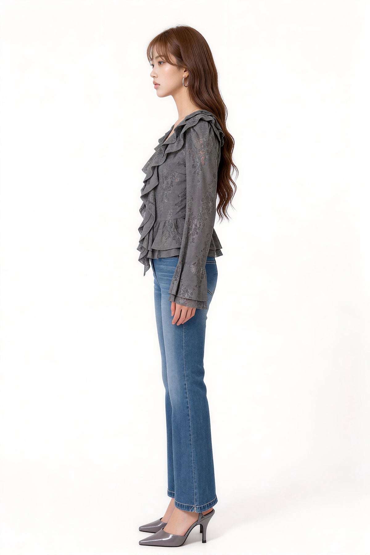 Amarantha Cascading-Ruffle Lace Blouse