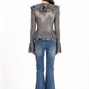 Amarantha Cascading-Ruffle Lace Blouse