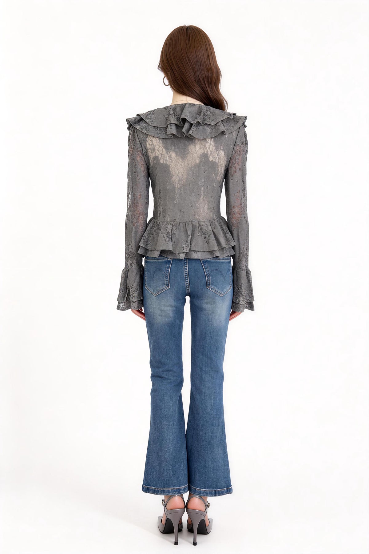 Amarantha Cascading-Ruffle Lace Blouse