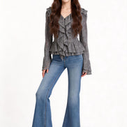Amarantha Cascading-Ruffle Lace Blouse