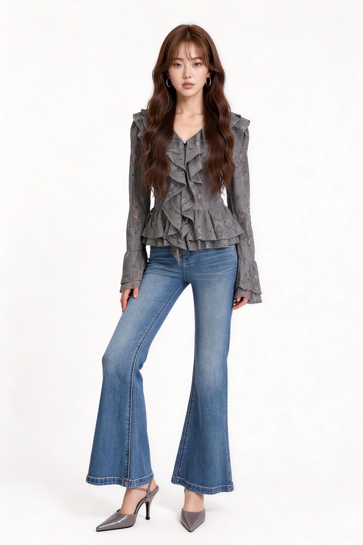 Amarantha Cascading-Ruffle Lace Blouse