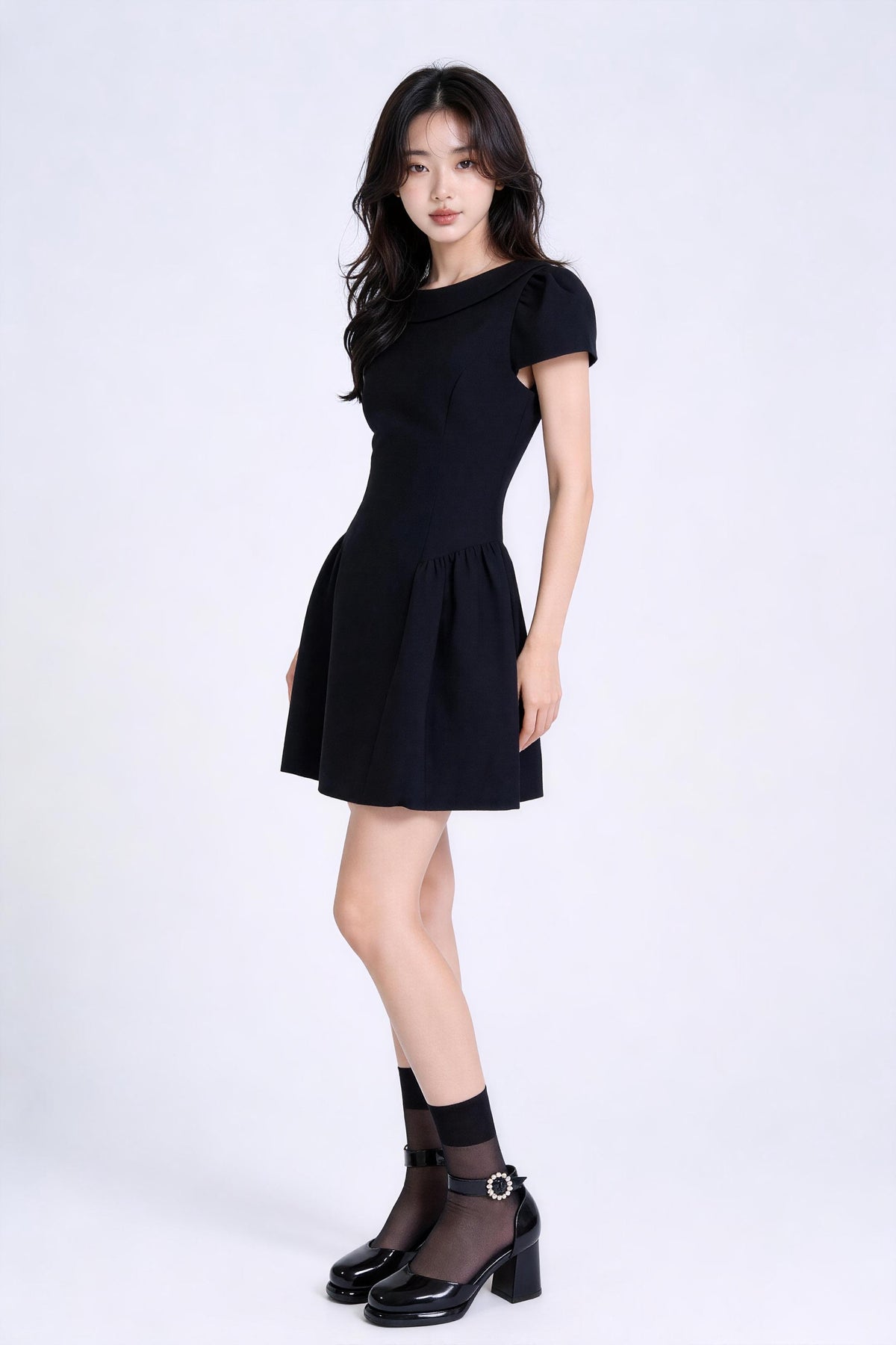 Faustine Draped-Neck Tweed Mini Dress