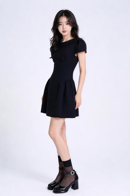 Faustine Draped-Neck Tweed Mini Dress